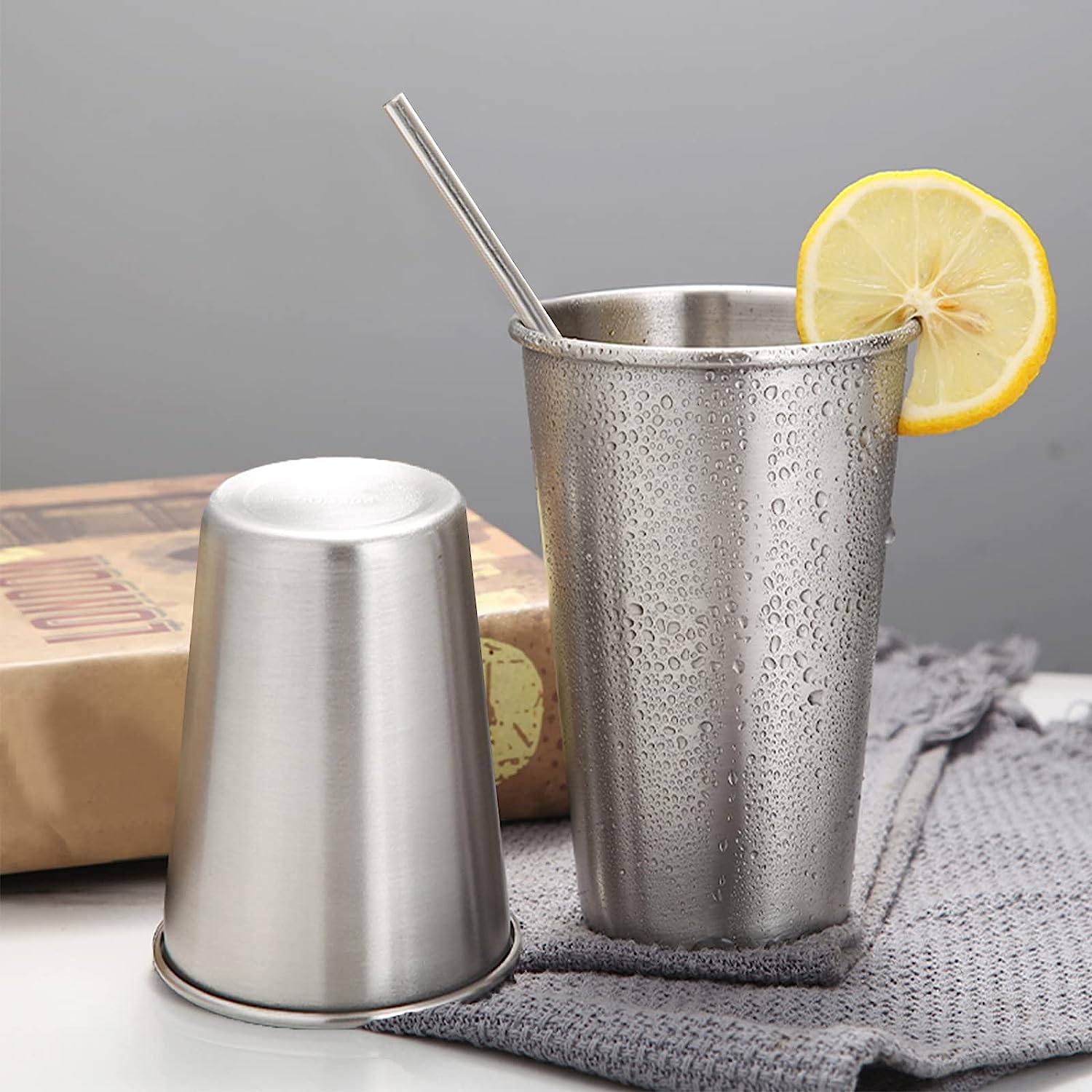 Stainless Steel 16oz Pint Cup Tumbler Stackable Durable Cup Metal Drinking Glass Cup for Outdoor Travel Camping Beer Mug Tumbler