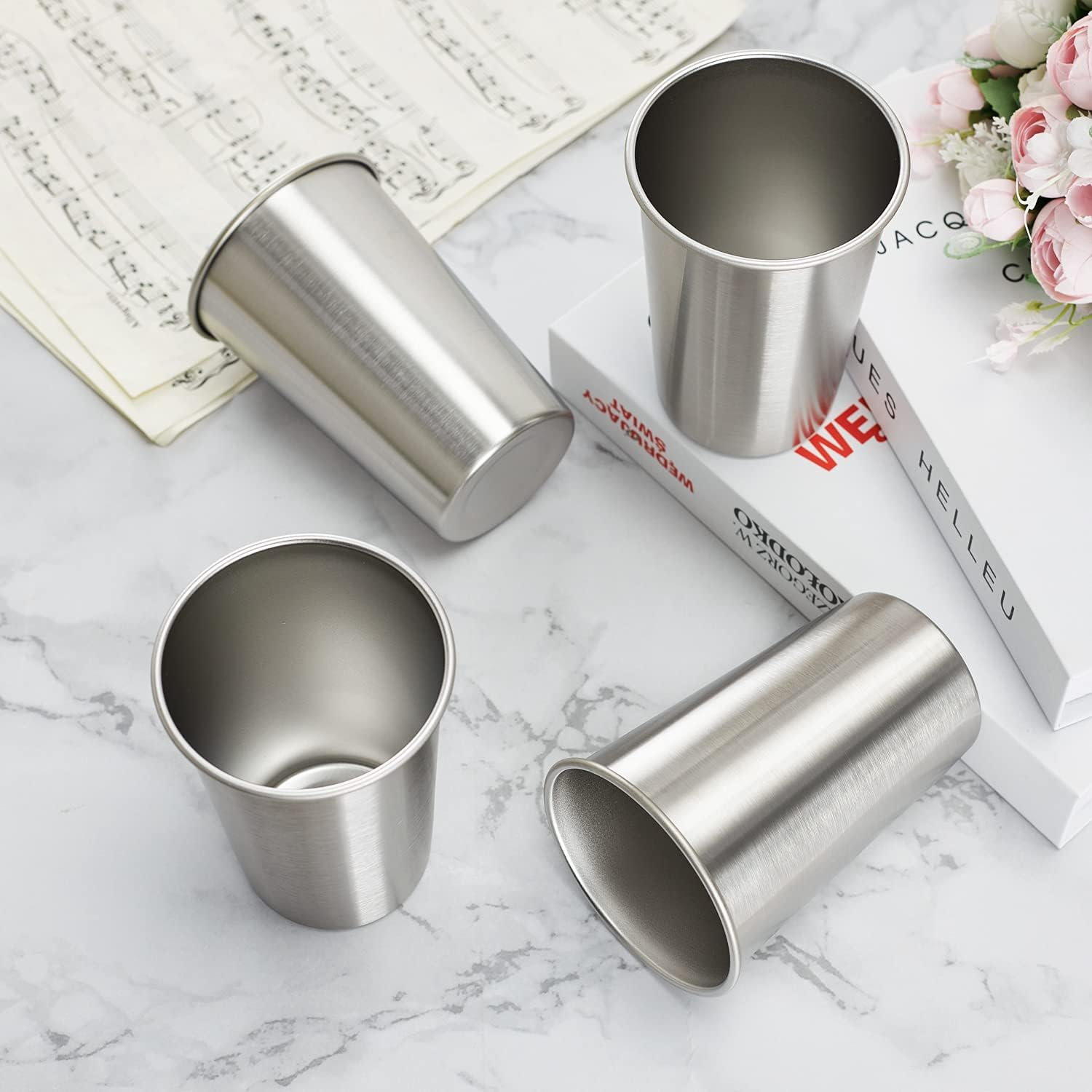 Stainless Steel 16oz Pint Cup Tumbler Stackable Durable Cup Metal Drinking Glass Cup for Outdoor Travel Camping Beer Mug Tumbler