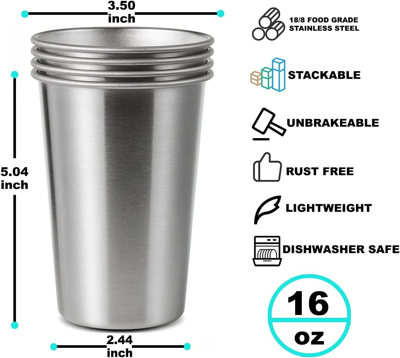 Stainless Steel 16oz Pint Cup Tumbler Stackable Durable Cup Metal Drinking Glass Cup for Outdoor Travel Camping Beer Mug Tumbler