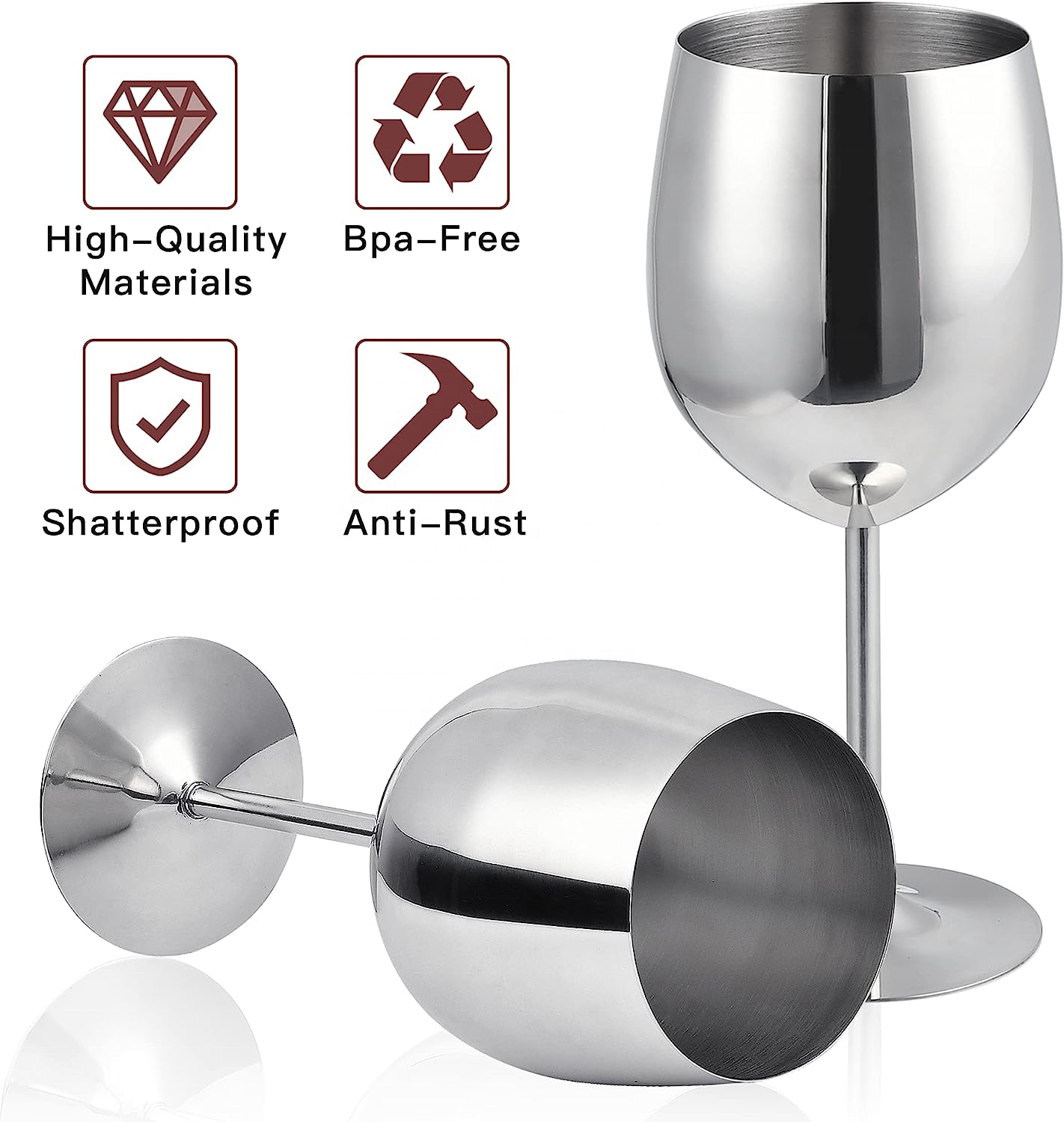 Hot Sale 304 Stainless Steel Insulated Red Wine Glass Drinking Cup Unbreakable Metal Champagne Goblet Barware Wine Accessories