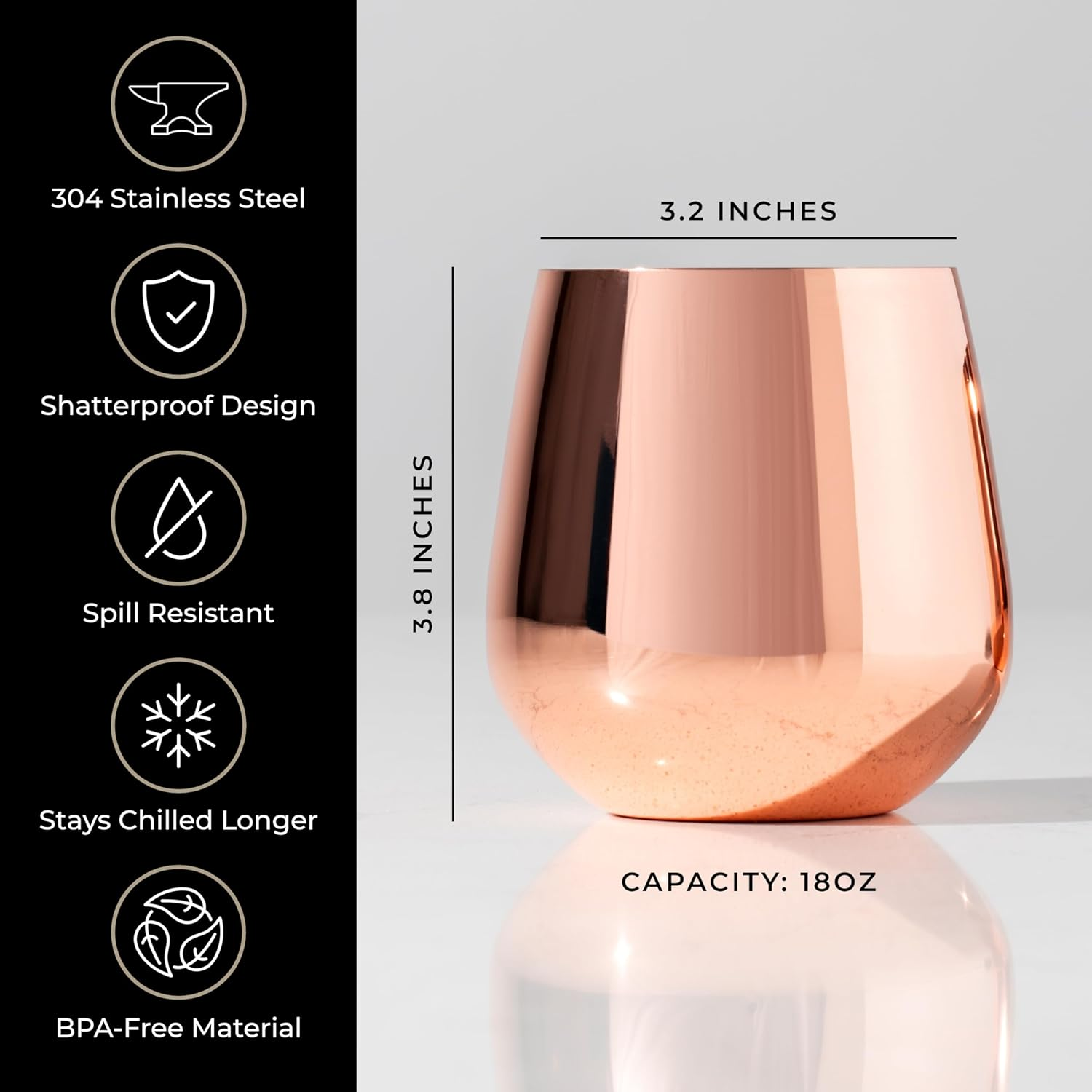 Large&Elegant Stainless Steel Wine Glass Stemless Goblets Stainless Steel Stemless Wine Tumbler Shatterproof Metal Drinking Cup