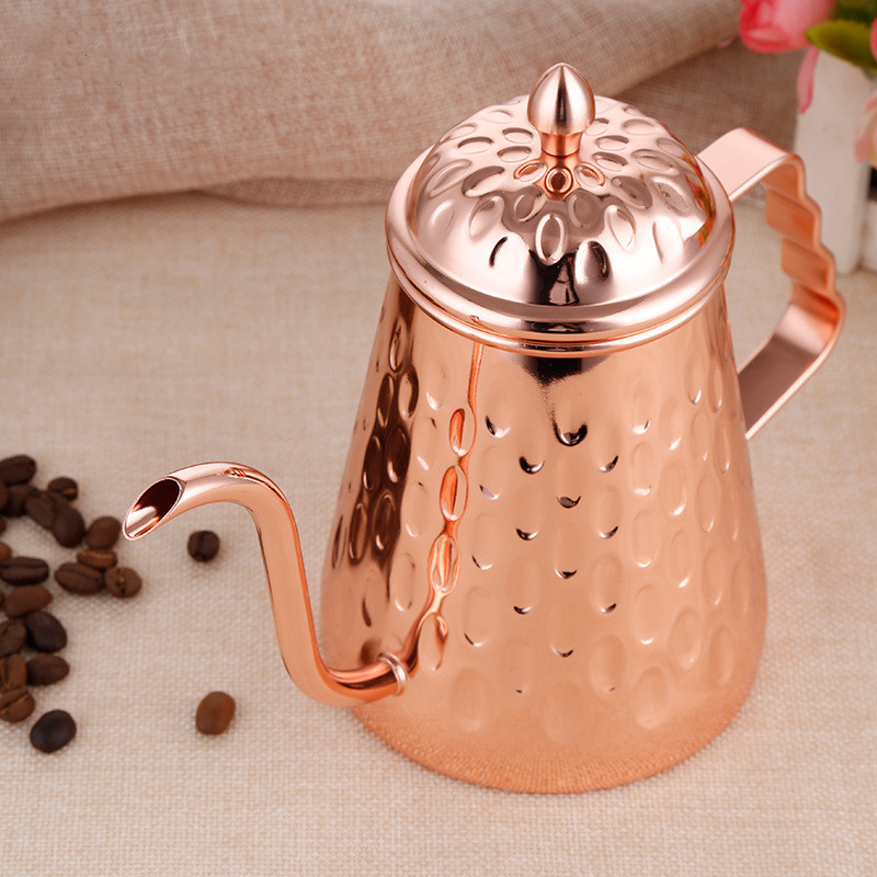 650ml Copper Coating Stainless Turkish Drip Tea Hand Pour Over Gooseneck Kettle Wholesale Offices Arabic Coffee Pot