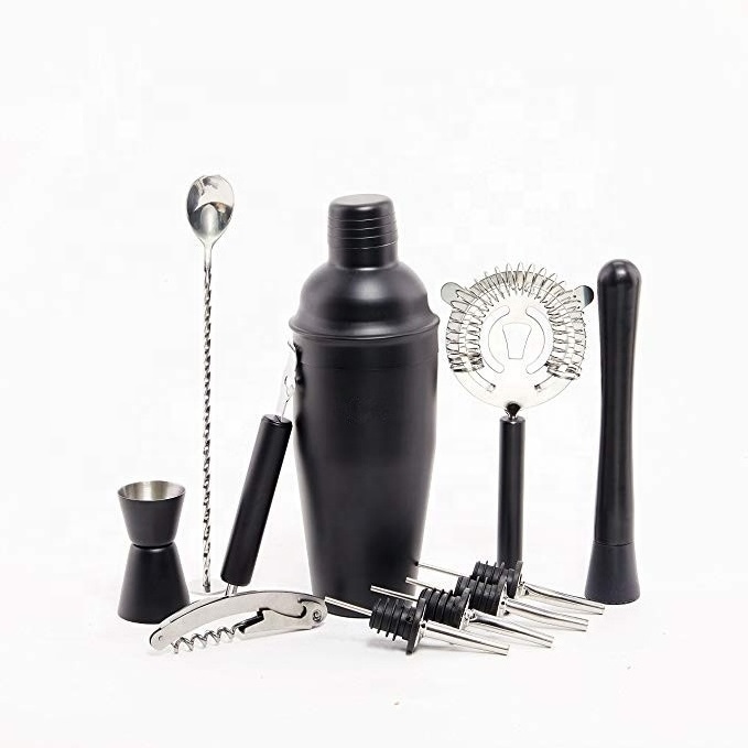 10-pieces Black Martini Cocktail Shaker Bar Set Stainless Steel Bartender Kit Bar Tools 500ml Cocktail Shakers