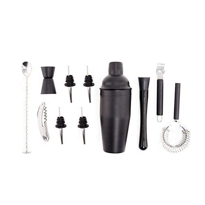 10-pieces Black Martini Cocktail Shaker Bar Set Stainless Steel Bartender Kit Bar Tools 500ml Cocktail Shakers