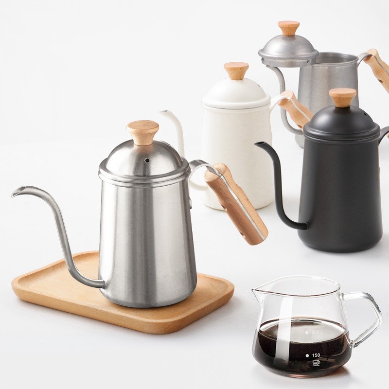 Japanese style wooden handle 304 stainless steel coffee hand brewer Outdoor Camping Long Mouthed Hot Water Kettle