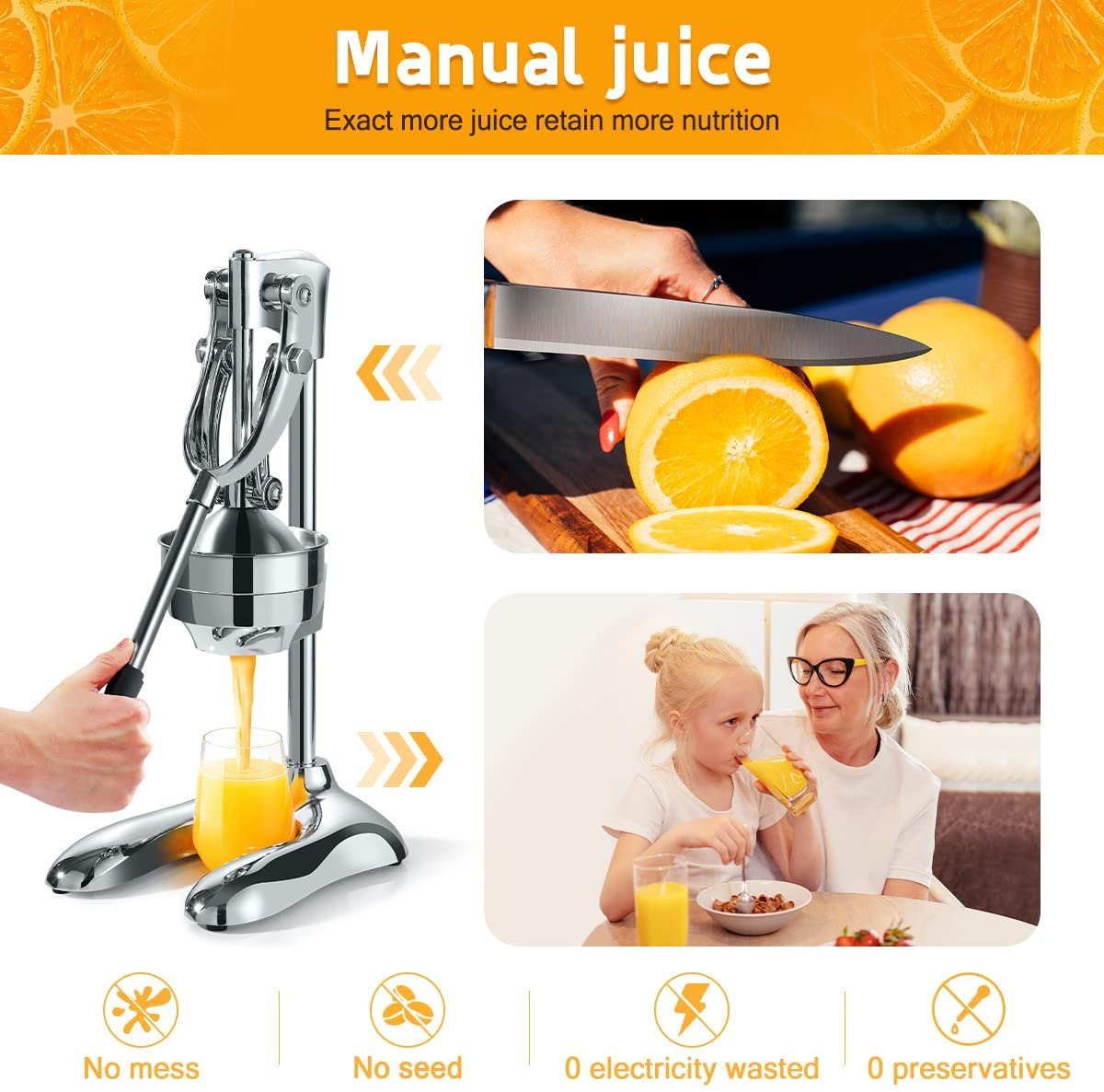 Wholesale Heavy Duty Manual Citrus Stainless Steel Juicer Press and Orange Squeezer Professional Hand Press Fruit Juicer