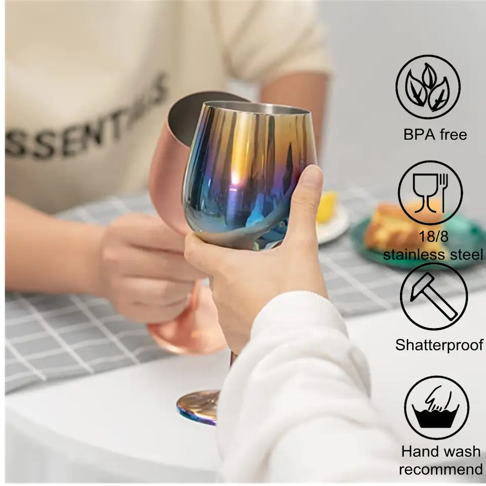 Unisweet Stainless Steel Wine Glass Cocktail Drinking Glass Unbreakable Red Wine Glass Shatterproof Wedding Wine Goblet