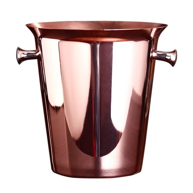 Sample Available Copper Plated 5L Stainless Steel Beer Ice Bucket With Tweezer Champagne Wine Cooler Barrel Ice Cube Holder Lid