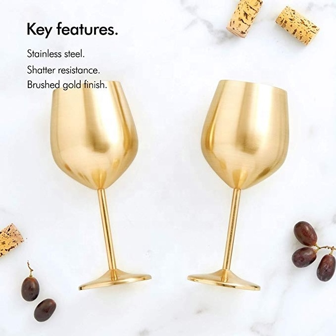 16OZ Stainless Steel Wine Glasses Set Of 2 Gold and Copper Shatter Proof Glasses Goblet With Gift Box