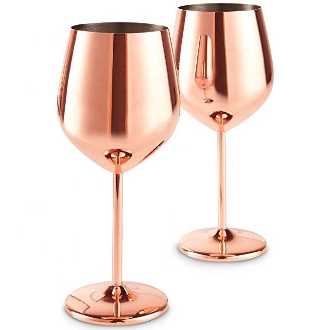 16OZ Stainless Steel Wine Glasses Set Of 2 Gold and Copper Shatter Proof Glasses Goblet With Gift Box