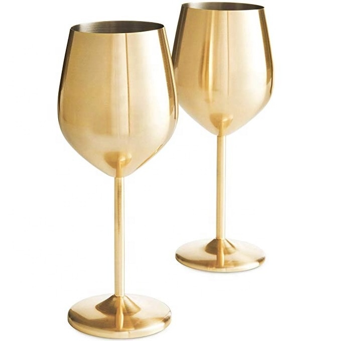 16OZ Stainless Steel Wine Glasses Set Of 2 Gold and Copper Shatter Proof Glasses Goblet With Gift Box