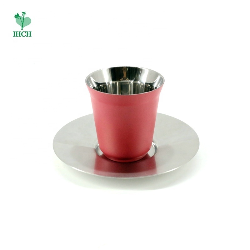 80ml/170ml Double Wall Stainless Steel Eespresso Coffee Tea Cup Saucer Set