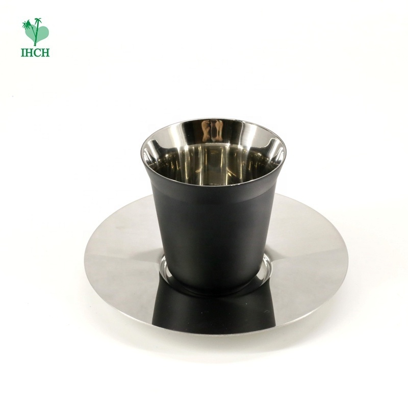 80ml/170ml Double Wall Stainless Steel Eespresso Coffee Tea Cup Saucer Set