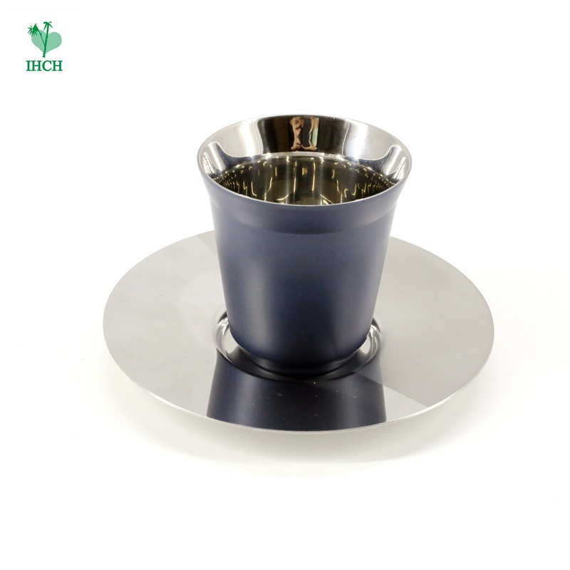 80ml/170ml Double Wall Stainless Steel Eespresso Coffee Tea Cup Saucer Set