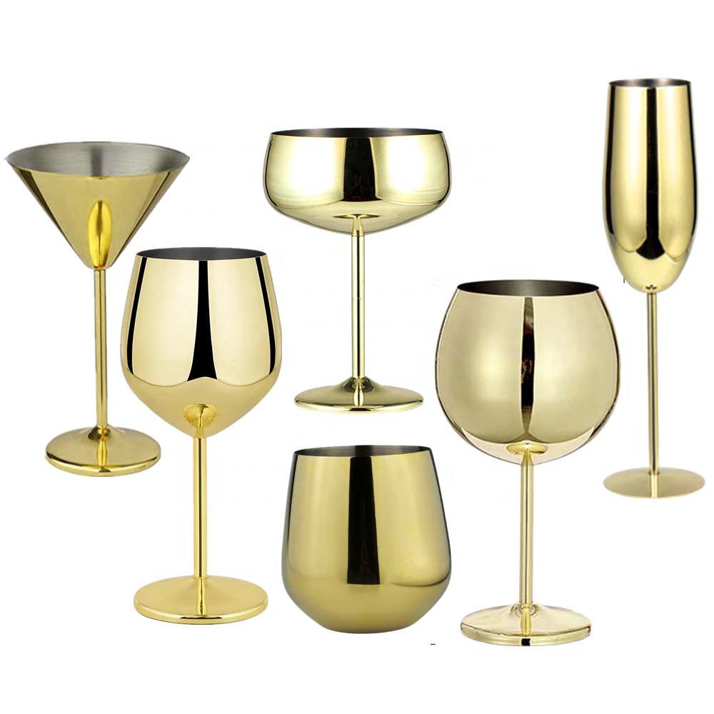 Unisweet Stainless Steel Wine Glass Cocktail Drinking Glass Unbreakable Red Wine Glass Shatterproof Wedding Wine Goblet