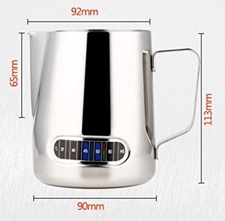 Sample Available Wholesale Stainless steel metal Espresso Latte coffee milk pitcher with Thermometer Measuring jug cup