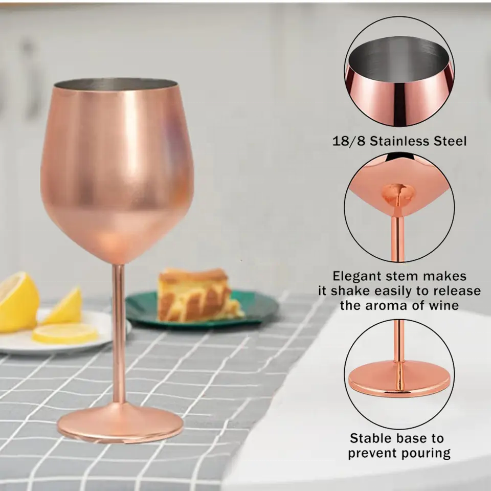 Unisweet Stainless Steel Wine Glass Cocktail Drinking Glass Unbreakable Red Wine Glass Shatterproof Wedding Wine Goblet