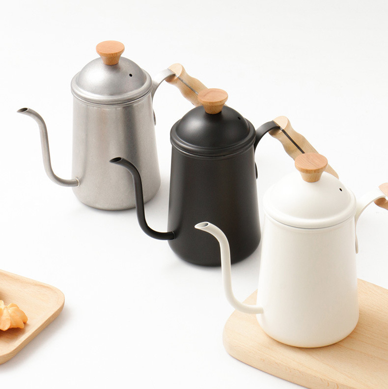 Japanese style wooden handle 304 stainless steel coffee hand brewer Outdoor Camping Long Mouthed Hot Water Kettle