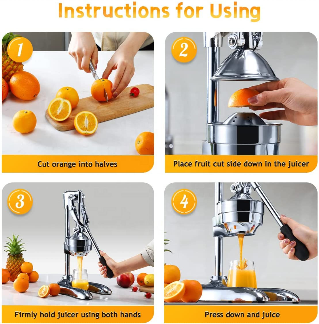 Wholesale Heavy Duty Manual Citrus Stainless Steel Juicer Press and Orange Squeezer Professional Hand Press Fruit Juicer