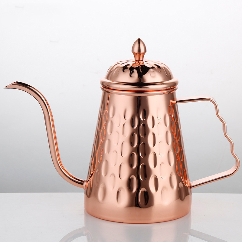 650ml Copper Coating Stainless Turkish Drip Tea Hand Pour Over Gooseneck Kettle Wholesale Offices Arabic Coffee Pot