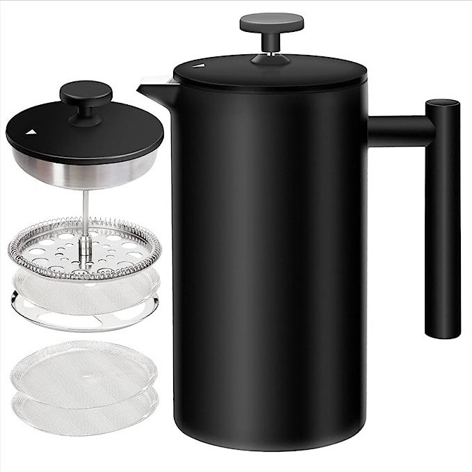 Luxury French Press Pot for Coffee,1L 304 Grade Stainless Steel Insulated Coffee Press,Rust-Free Coffee Maker Pot