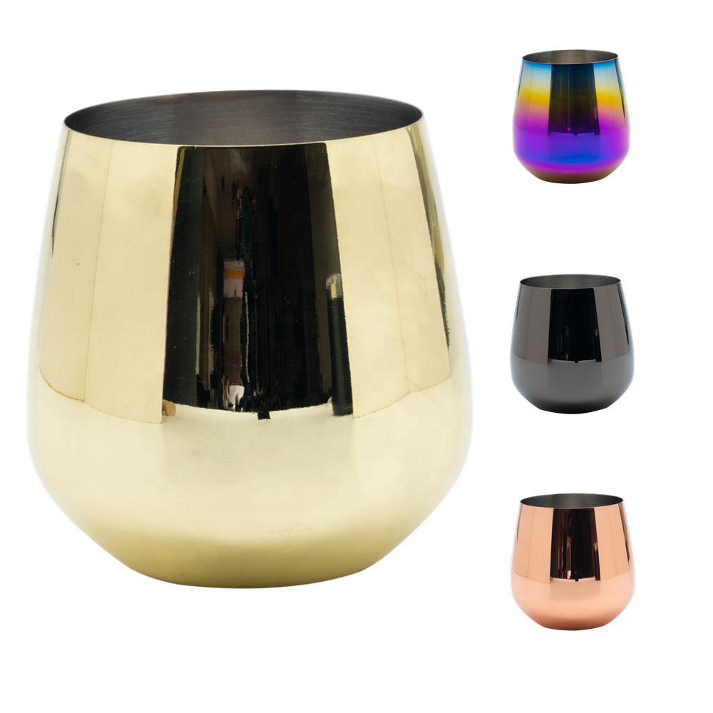 Gold Stainless Steel Stemless Wine Glasses 17oz Unbreakable Wine Tumblers Camping Wine Glasses for Home Picnic Outdoors