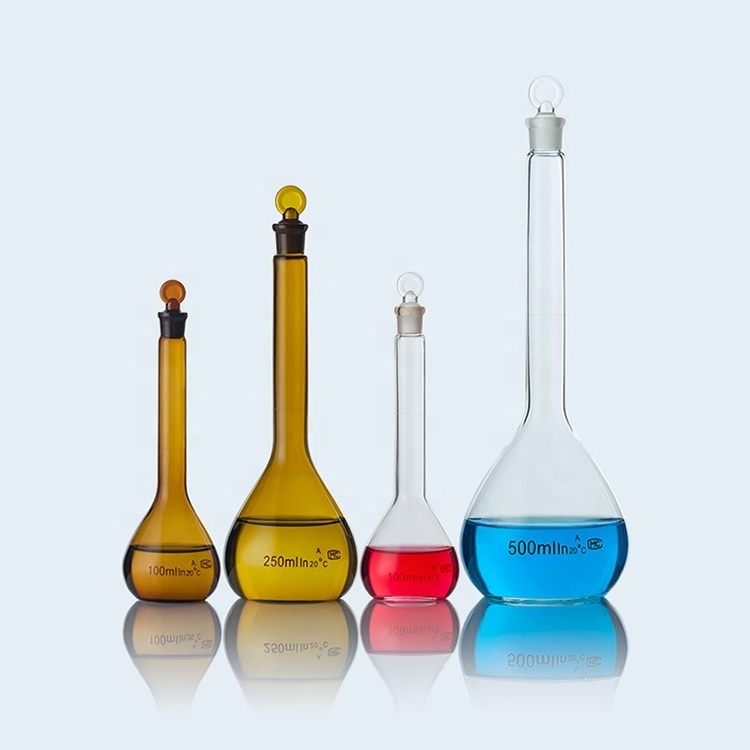 50ml 100ml 150ml 200ml 250ml Factory price PP/class A volumetric flasks lab use glass/plastic volumetric flask with lid