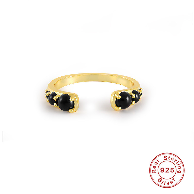 GRECIA Retro Ring For Women Geometric 5A Black White Zircon Pearl Gold Plated Open Rings