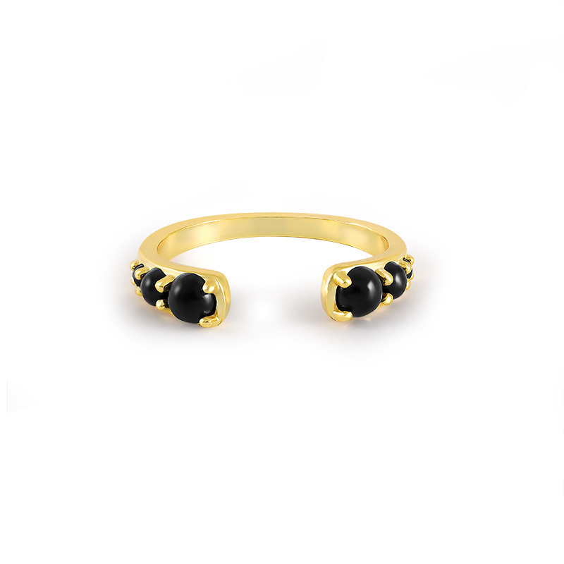 GRECIA Retro Ring For Women Geometric 5A Black White Zircon Pearl Gold Plated Open Rings