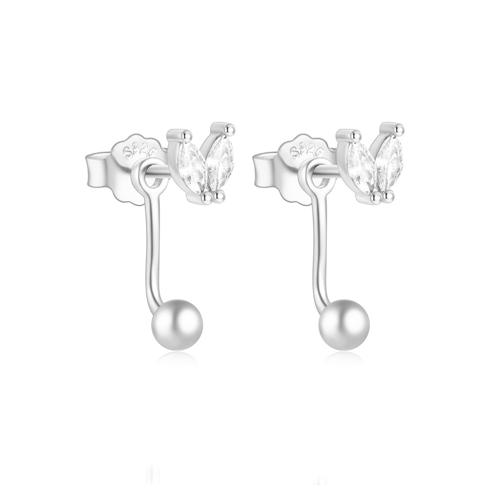 Versatile S925 Sterling Silver French Ball Beads Two-Wear Personalized Trendy Earrings