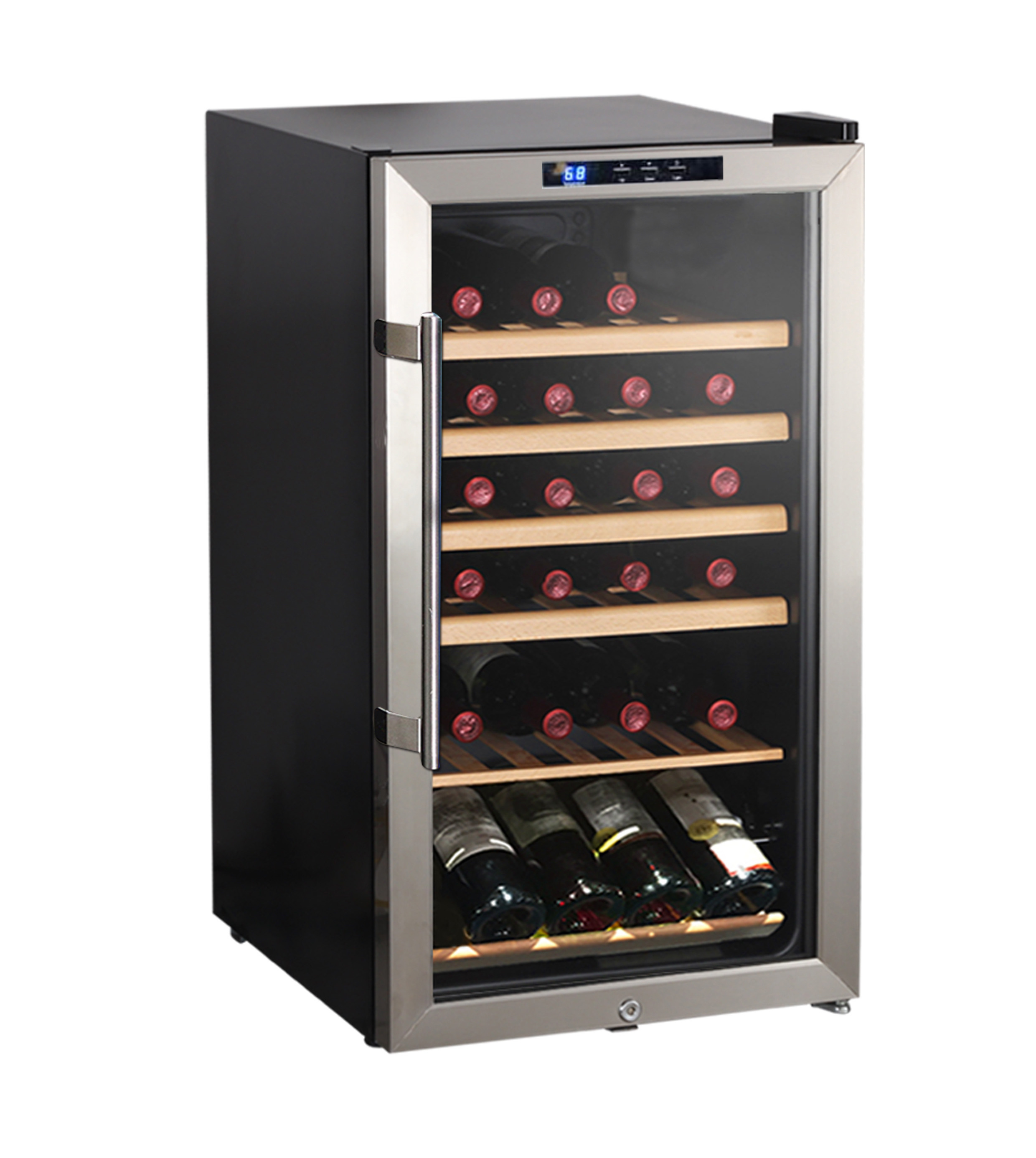 Free standing household 98L under counter glass door wine cooler wine cellar wine refrigerator with lock cave a vin