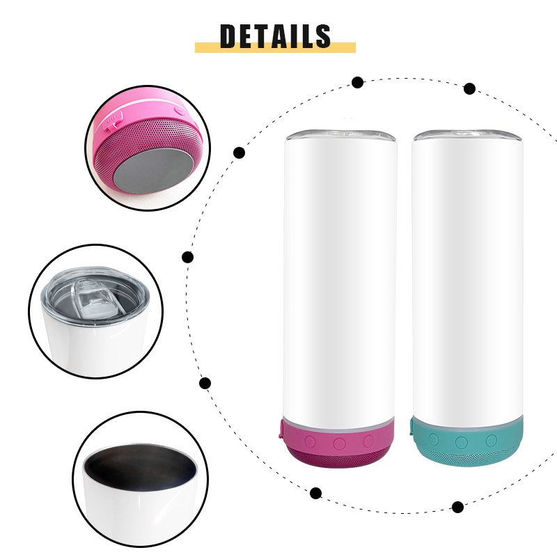 AGH USA China Warehouse New Design Stainless Steel 20oz Blanks blue tooth Speaker Tumbler Sublimation Music Cup With Lids