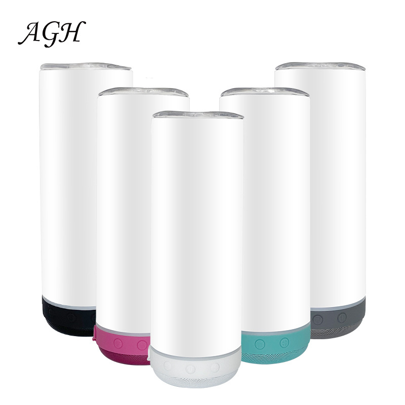 AGH USA China Warehouse New Design Stainless Steel 20oz Blanks blue tooth Speaker Tumbler Sublimation Music Cup With Lids