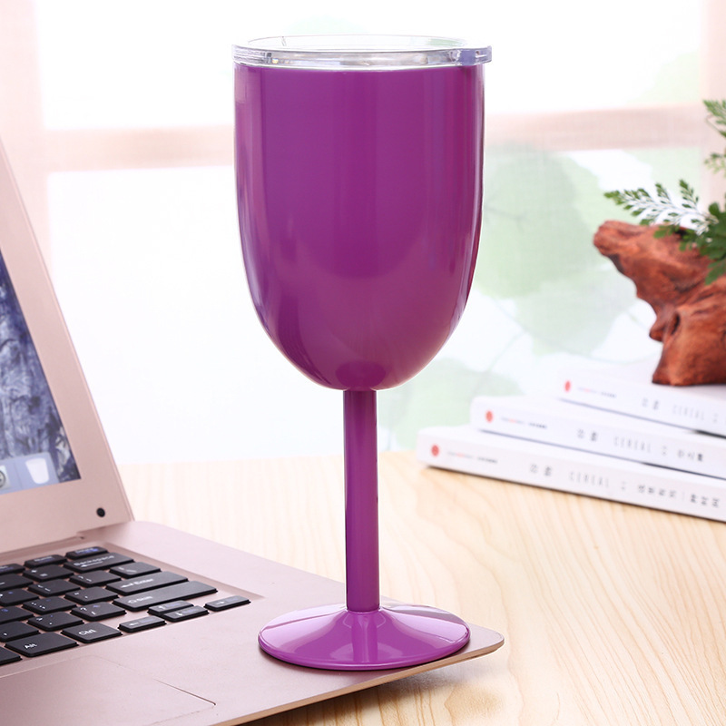 Wholesale Custom Logo Stainless Steel Wine Cup Stainless Steel Wine Goblet 10oz Insulated Wine Glasses With Lid