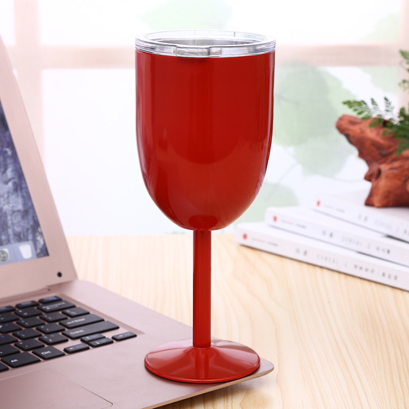 Wholesale Custom Logo Stainless Steel Wine Cup Stainless Steel Wine Goblet 10oz Insulated Wine Glasses With Lid