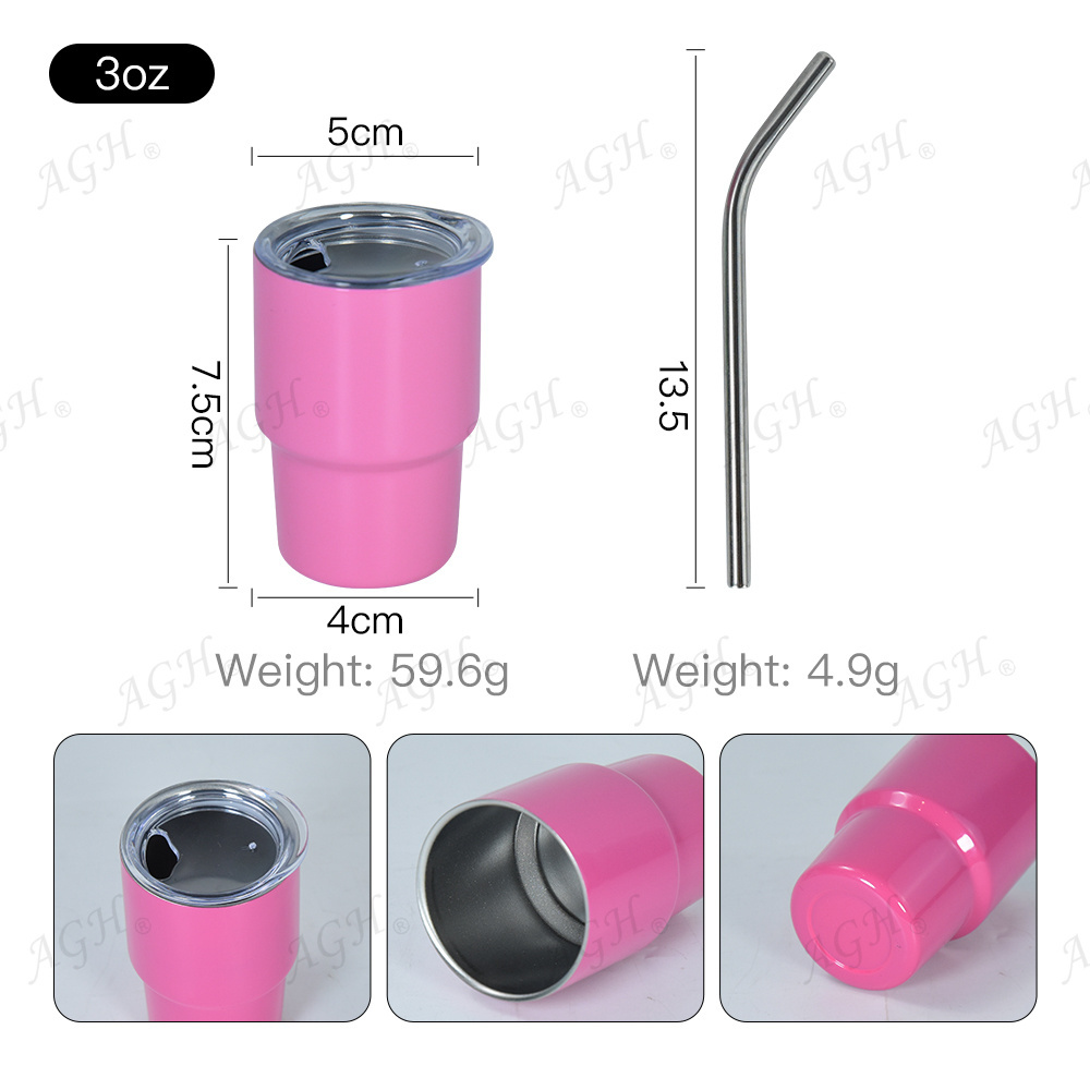 Wholesale Mini 3oz Cute Stainless Steel double wall Sublimation Colorful Tumbler Shot Glass With Lids And metal Straw