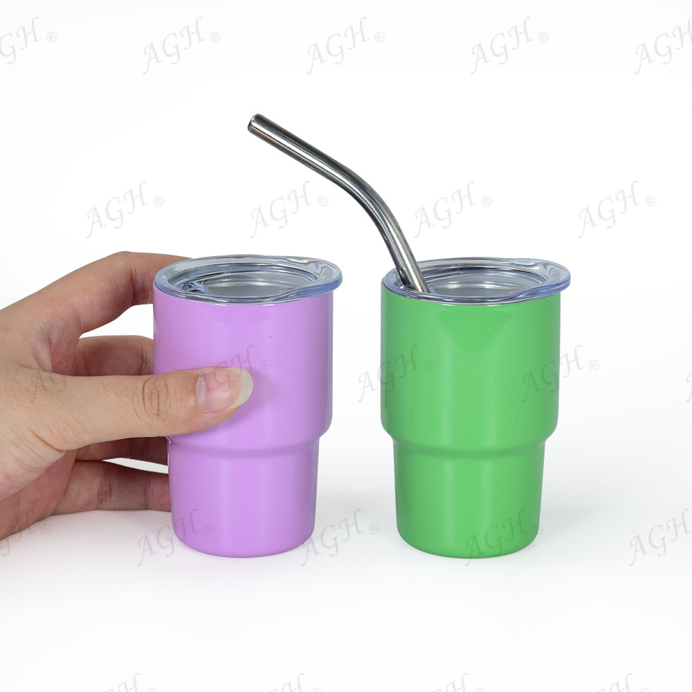 Wholesale Mini 3oz Cute Stainless Steel double wall Sublimation Colorful Tumbler Shot Glass With Lids And metal Straw