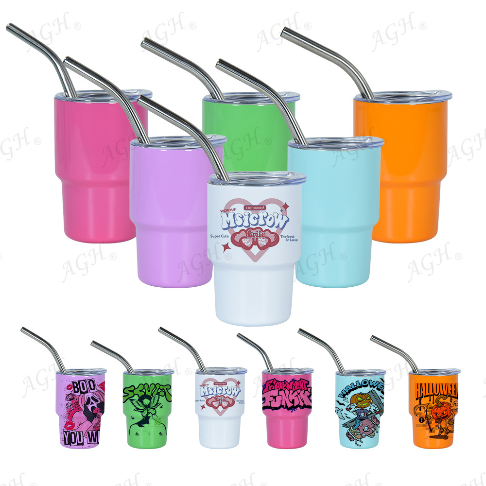 Wholesale Mini 3oz Cute Stainless Steel double wall Sublimation Colorful Tumbler Shot Glass With Lids And metal Straw