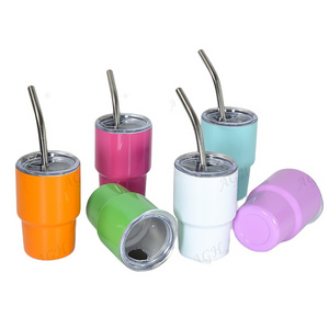 Wholesale Mini 3oz Cute Stainless Steel double wall Sublimation Colorful Tumbler Shot Glass With Lids And metal Straw