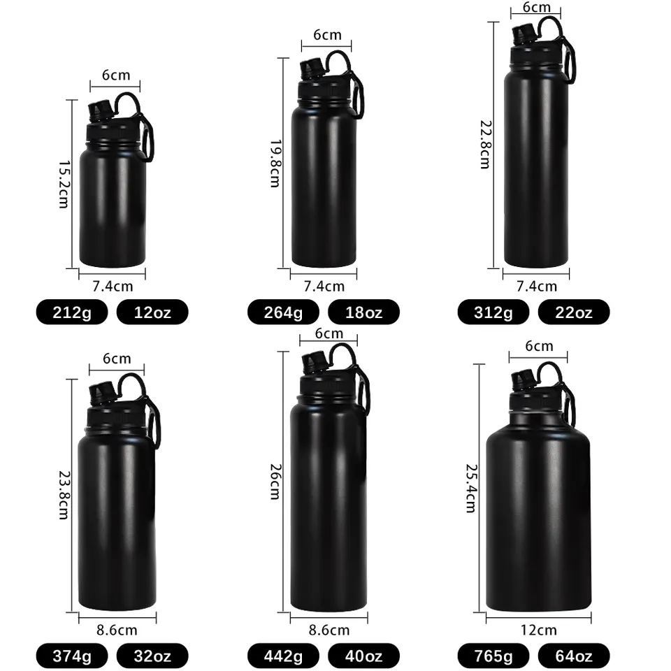 Customized 12oz 32oz 40oz 64oz Double Wall Stainless Steel Vacuum Insulated Flask Sports Water Bottle With Handle Lid