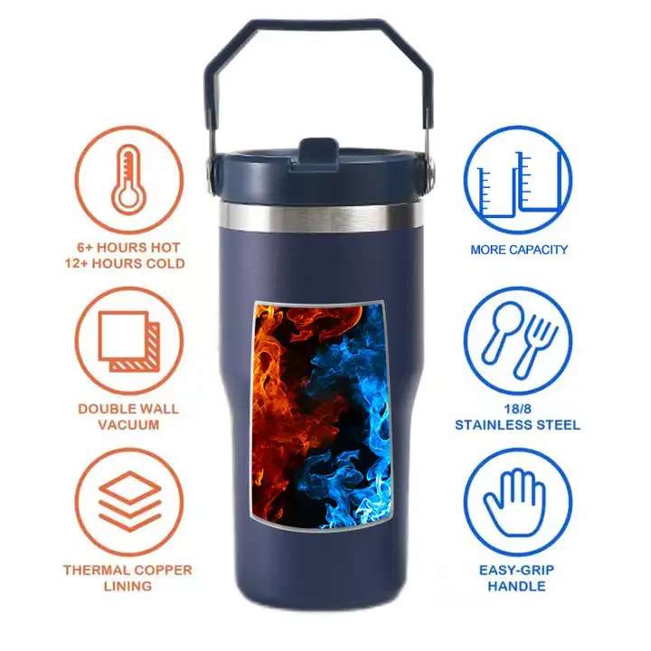 Custom Design 20oz 30oz Car Tumbler Double Walled Stainless Steel Vacuum Travel Tumbler With Filp Straw and Handle Lid