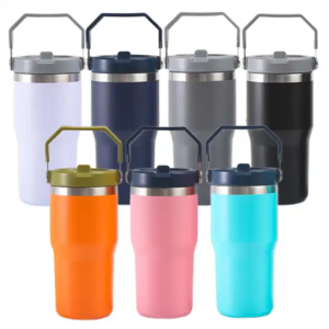 Custom Design 20oz 30oz Car Tumbler Double Walled Stainless Steel Vacuum Travel Tumbler With Filp Straw and Handle Lid