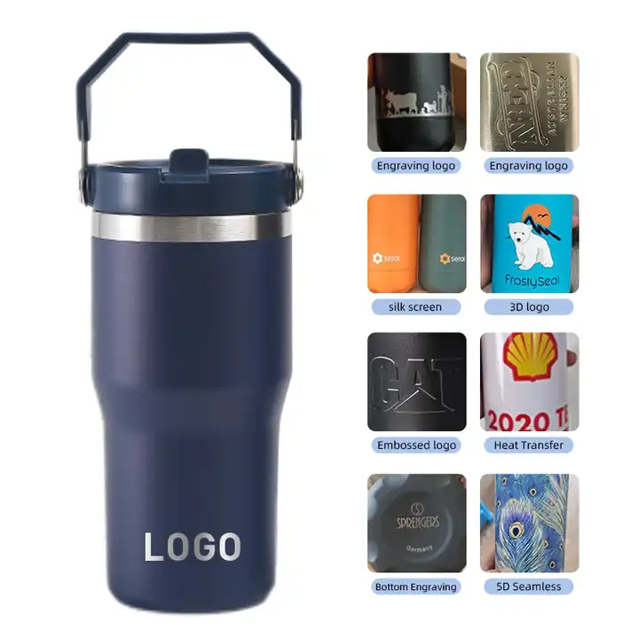 Custom Design 20oz 30oz Car Tumbler Double Walled Stainless Steel Vacuum Travel Tumbler With Filp Straw and Handle Lid