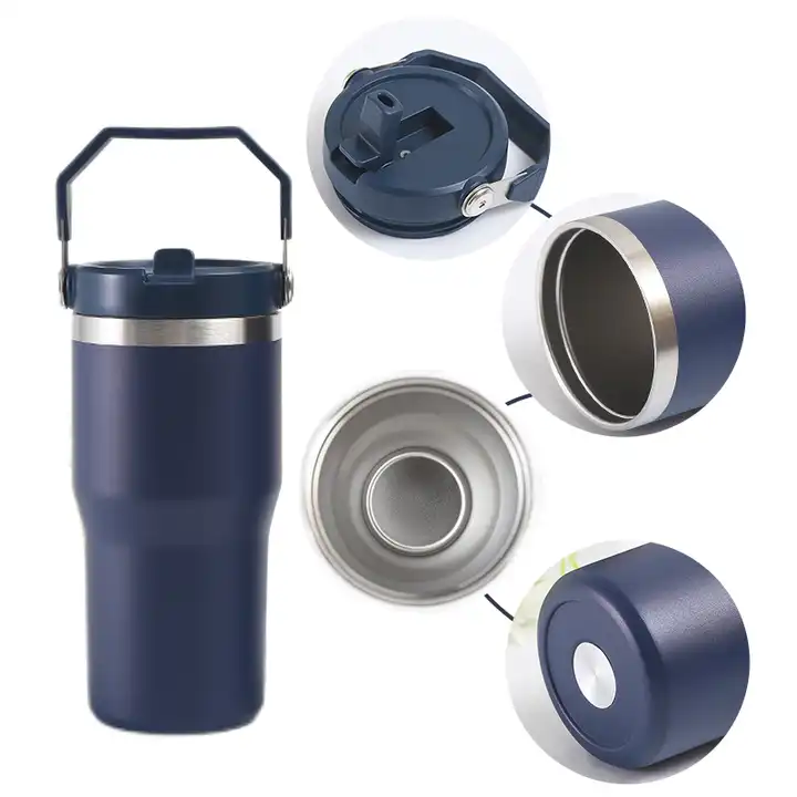 Custom Design 20oz 30oz Car Tumbler Double Walled Stainless Steel Vacuum Travel Tumbler With Filp Straw and Handle Lid