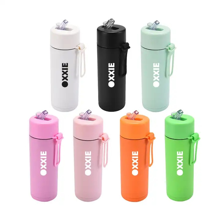 Custom Logo 650ml Sports Portable Tumblers With Metal Straw Stainless Steel Water Bottles Double Wall Insulated Tumbler