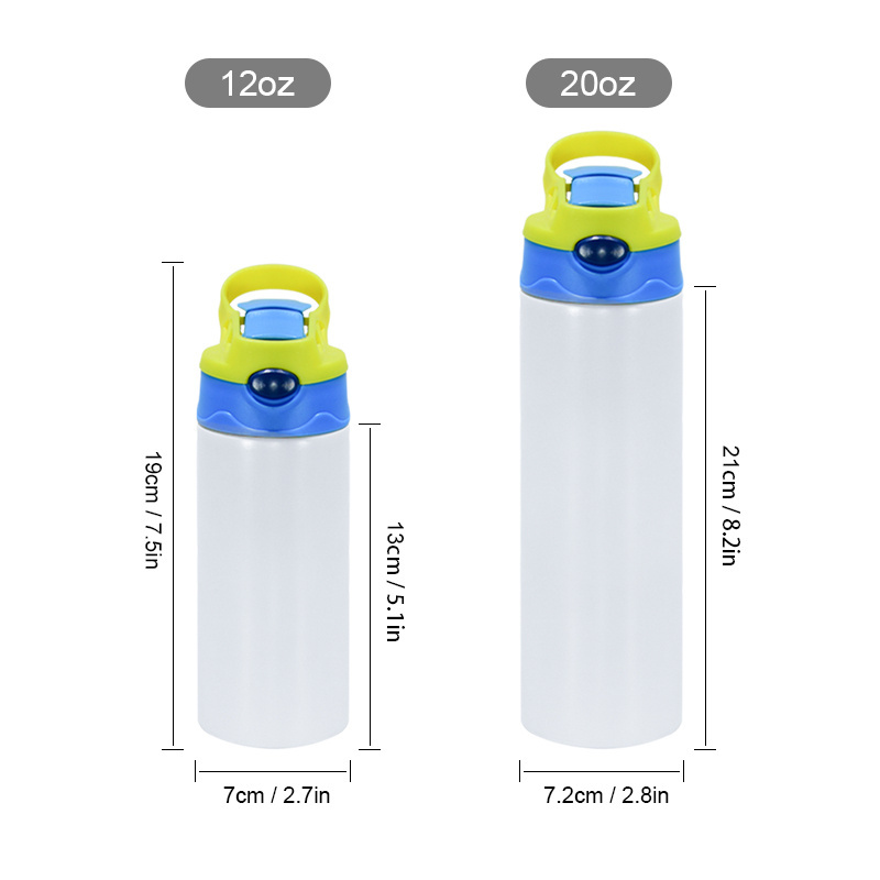 USA Warehouse 12oz Stainless Steel Straight Portable Flip Top Kids Sublimation Tumbler Baby Water Bottle With Straw