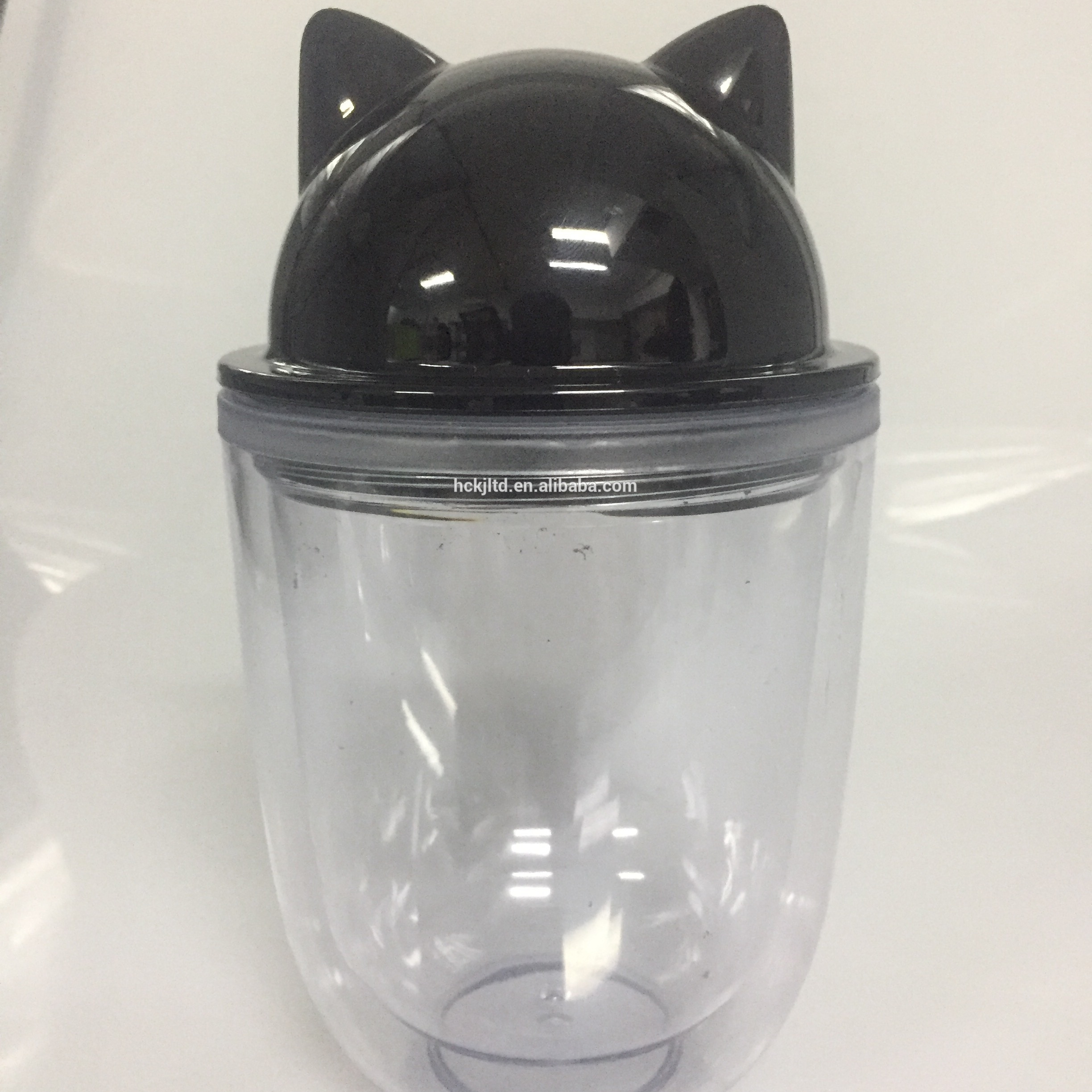 Wholesale small cartoon mouse cup 14oz cat dome plastic bottle double wall clear acrylic mouse ear tumbler with lid and straw