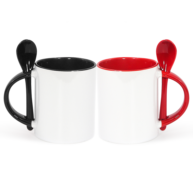 USA warehouse 11oz sublimation DIY supported blanks coffee milk tea ceramic mug with tea spoon