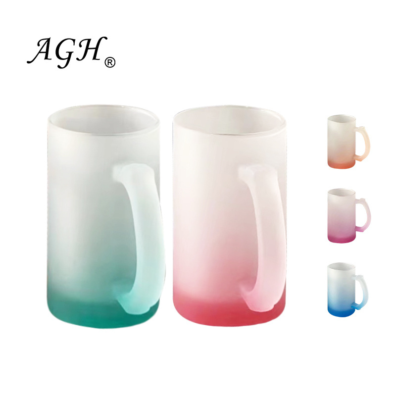 Hot Sale gradient color Frosted 16oz Sublimation Glass Beer Glass Sublimation Blank glass with handle