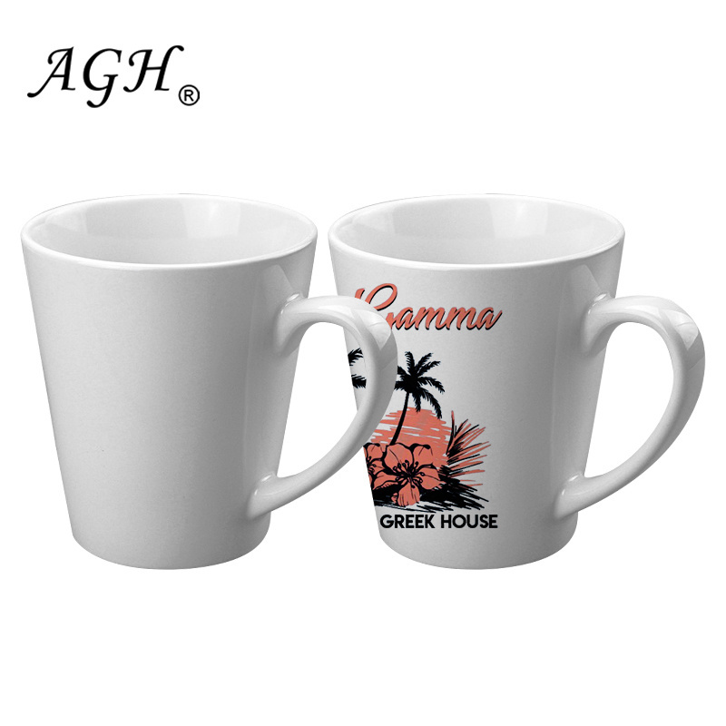 China warehouse Wholesale High Quality Printable 12oz Cone Ceramic Mugs Sublimation White Blank Coffee Milk Tea cup  with Handle